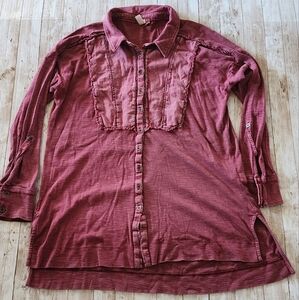Anthropologie Pilcro Red Wine Frayed Tunic Button Down Shirt Women's M